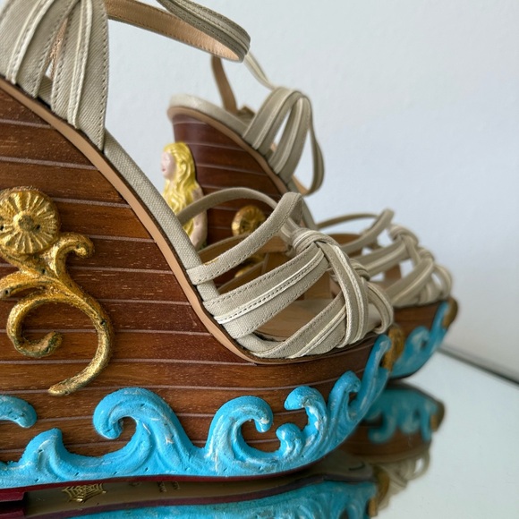 Charlotte Olympia Beige Canvas Maiden Voyage Mermaid Wedge Sandals $1,995 40 - Picture 7 of 12